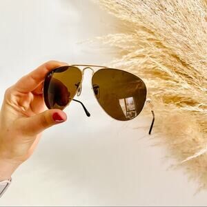 RAY BAN Gold Metal Brown Smoke Lenses Classic Aviators Sunglasses Sunnies Unisex